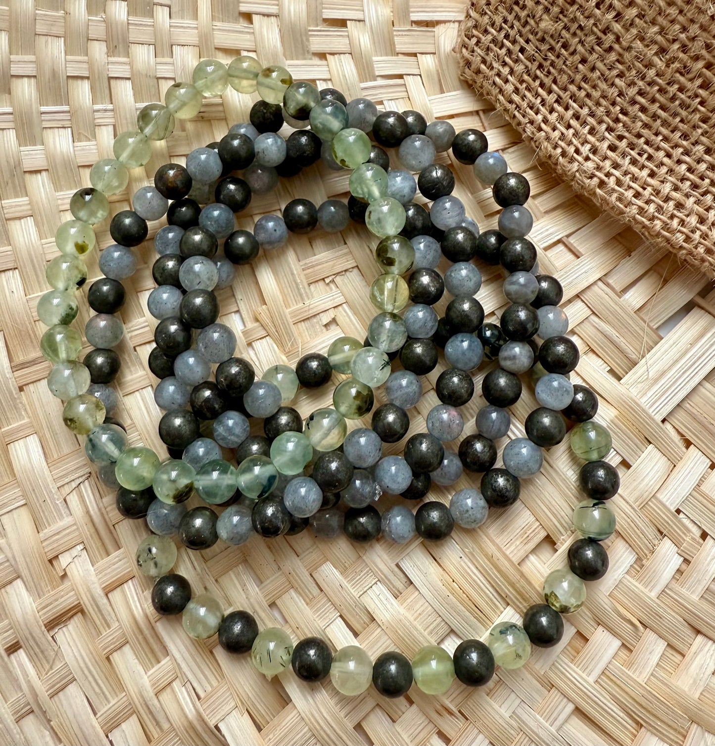 Elemental Stacks - Mystic Shield – Grey Labradorite & Pyrite Small Bead Bracelet