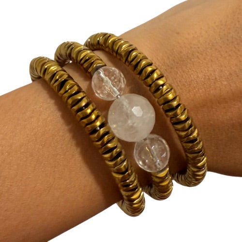 Pulsera Claridad y Poder – Hematita & Cuarzo Transparente