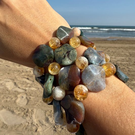 Ethereal Stacks - Agate (India) & Citrine Energy Stone Bracelets