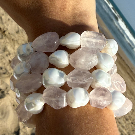 Ethereal Stacks - Rose Quartz & Baroque Pearl Divine Love Duo Bracelets