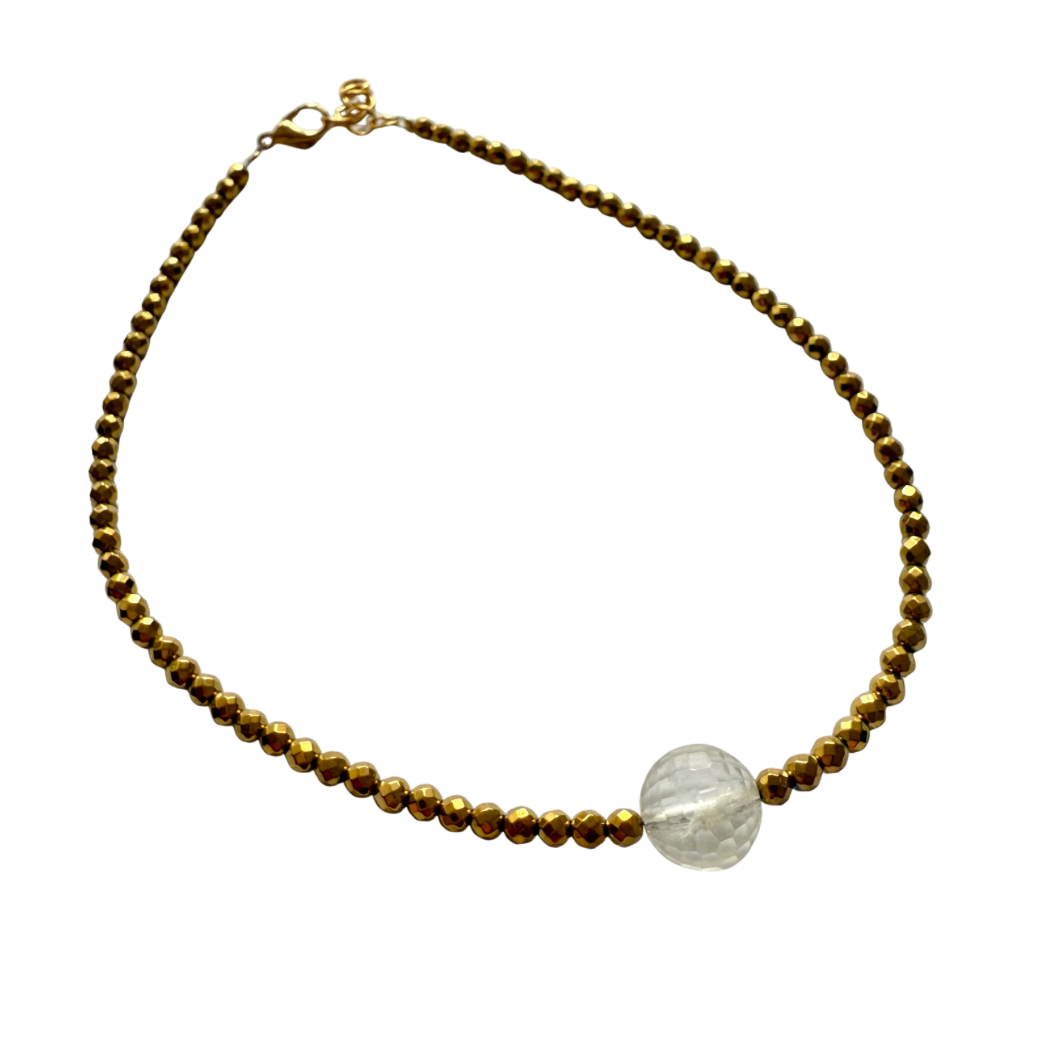 Collar Norte Dorado – Hematita y Cuarzo Transparente – Energía y Claridad