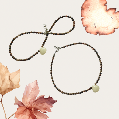Collar Corazón Silente – Rodonita y Jade | Lazo De Tierra